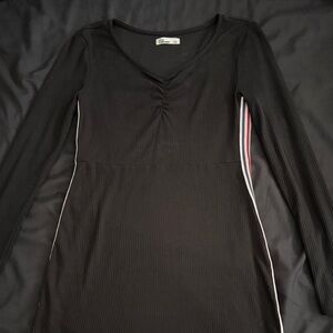 Epic Threads Black Ribbed V-Neck Top with Side Stripe Detail